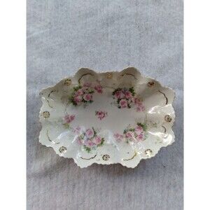 HABSBURG CHINA AUSTRIA OVAL VEGETABLE BOWL 7.5" PINK ROSES  FLOWERS